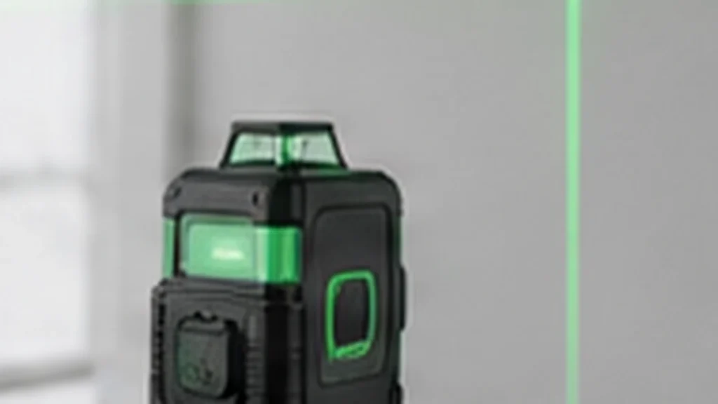 Nível a laser verde projetando linhas horizontal e vertical em uma parede