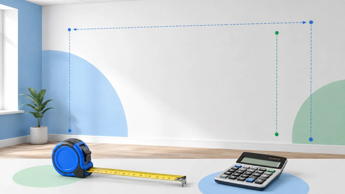Trena e materiais de pintura usados para medir uma parede