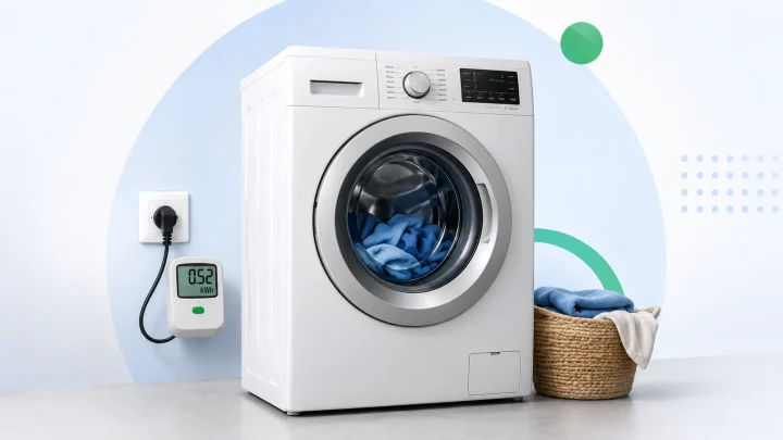 Máquina de lavar com elementos de consumo elétrico e medidor de energia