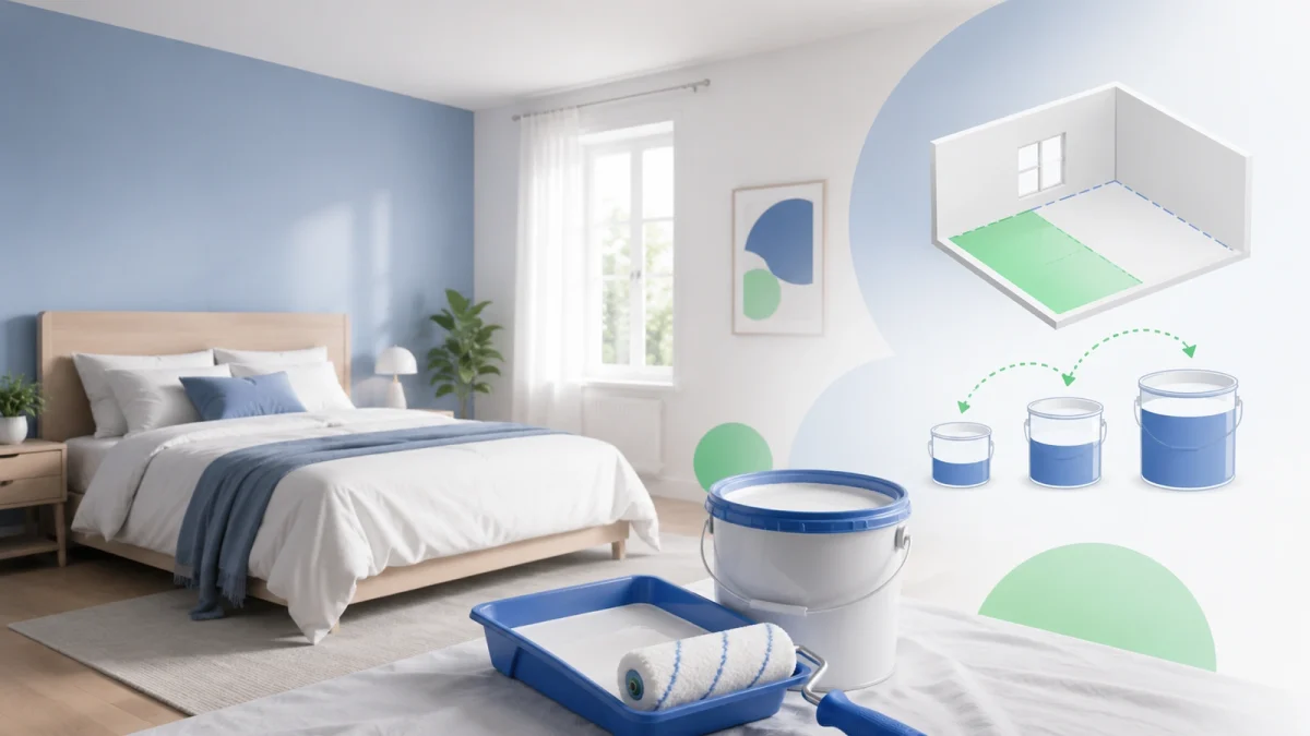 Materiais de pintura usados para estimar tinta de um quarto