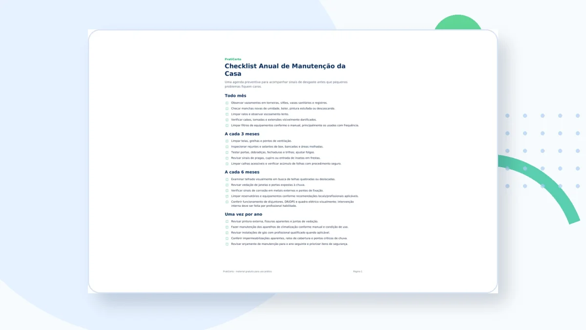 Checklist anual de manutenção da casa